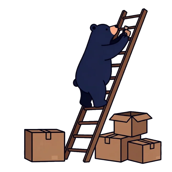 Bears Moving Co. mascot bear on a ladder